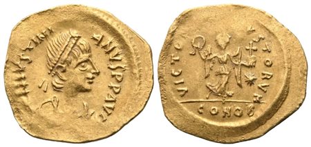 Justinian I (527-565), Tremissis, Constantinople; AV (1,27 g; 15,7 mm; 6 h)