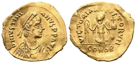 Justinian I (527-565), Tremissis, Constantinople; AV (1,38 g; 16 mm; 6 h)