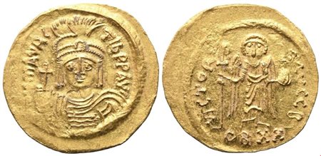 Maurice Tiberius (582-602), Solidus of 20 Siliquae, Constantinople; AV (3,50 g; 19,5 mm; 6 h)