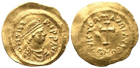 Maurice Tiberius (582-602), Tremissis, Constantinople; AV (1,49 g; 16,4 mm; 6 h)