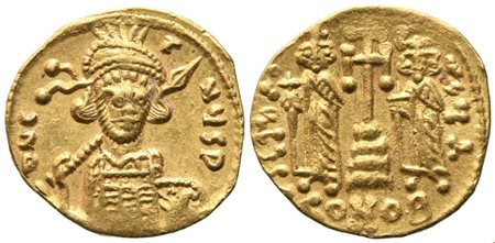 Constantine IV (668-685) with Heraclius and Tiberius, Solidus, Constantinople; AV (4,35 g; 19,5 mm; 6 h)