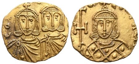 Constantine V (741-775) with Leo IV and Leo III, Solidus, Syracuse; AV (3,90 g; 17,9 mm; 6 h)
