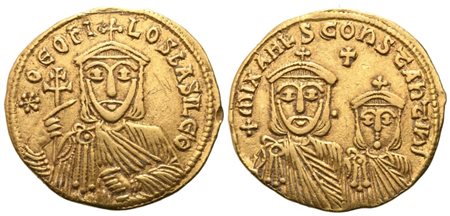 Theophilus (829-842) with Michael II and Constantine, Solidus, Constantinople; AV (4,43 g; 20 mm; 6 h)