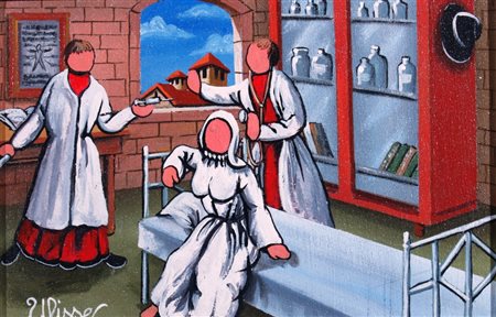 ULISSE (Osimo 1957) "Studio medico" 2007 Olio su tavola cm. H: 20.00 L: 30.00...