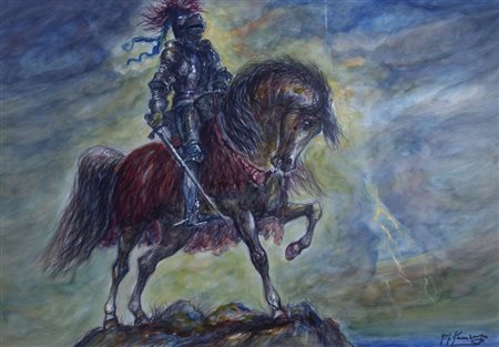 GONZAGA GIOVANFRANCESCO (Milano 1921 - Milano 2007) "Fante a cavallo" Tecnica...