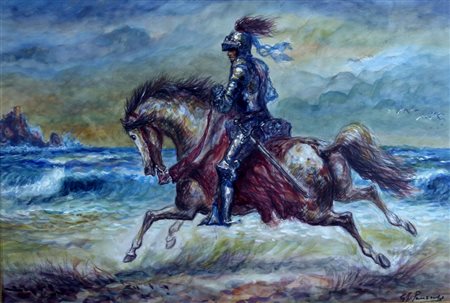 GONZAGA GIOVANFRANCESCO (Milano 1921 - Milano 2007) "Fante a cavallo" Tecnica...