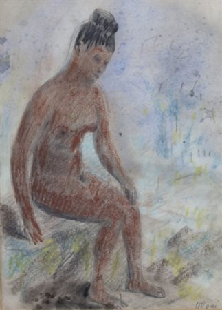 LILLONI UMBERTO (Milano 1898 - Milano 1980) "Riposo" 1950 Pastelli su carta...