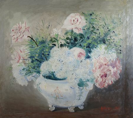 LILLONI UMBERTO (Milano 1898 - Milano 1980) "Rose nella zuppiera" 1956 Olio...