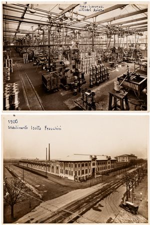 Due fotografie d'epoca che riprendono l'interno e l'esterno dello...