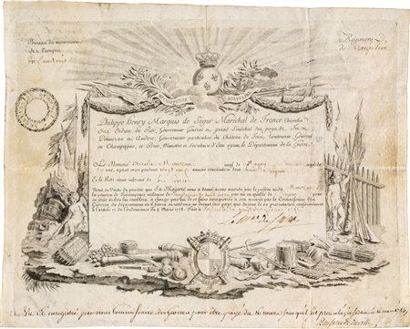 Pension de Recompense Militaire - Con firma del Marchese Philippe Henri de...