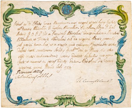 Ducato di Milano - Licenza di vendita manoscritta su pergamena, rilasciata...