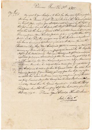 Lettera manoscritta in inglese su di una pagina inviata all'Ammiraglio...