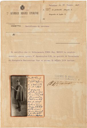 WWI - 2^ Squadriglia Dirigibili Esploratori - Certificato di Presenza10...