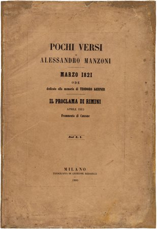Alessandro Manzoni - Pochi versiEd. 1860 Redaelli MilanoPp. 1619 x 28 cm....
