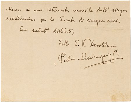 Pietro Mascagni - Bel biglietto intestato Reale Accademia d'Italia totalmente...