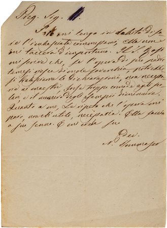 Nicolò Tommaseo - Letterina totalmente autografa con firma di pugnoDatabile...