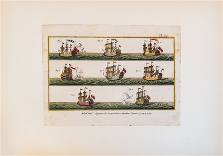 7 stampe di navi18° secoloColorate a mano, con passepartoutVarie...