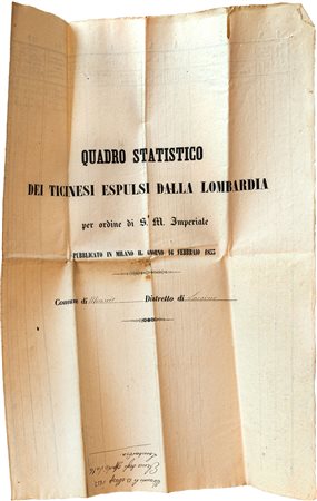 Documento, quadro statistico dei ticinesi espulsi dalla Lombardia per ordine...