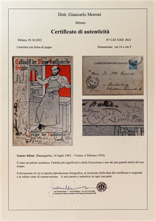 Gustav Klimt - Cartolina indirizzata al dottor Otto Conrad con la firma...
