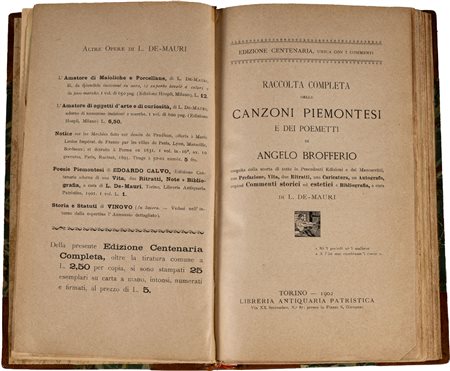BROFFERIO ANGELO - RACCOLTA COMPLETA DELLE CANZONI PIEMONTESI E DEI...