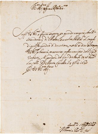 Lettera con autografo del Cardinale Volumnio Bandinelli1650Manoscritto di...