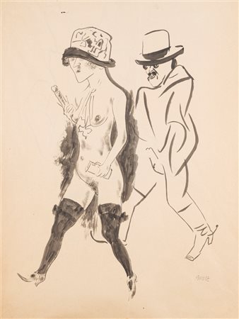 George Grosz (Berlino 1893 - 1959)  - Due figure, 1923/'25