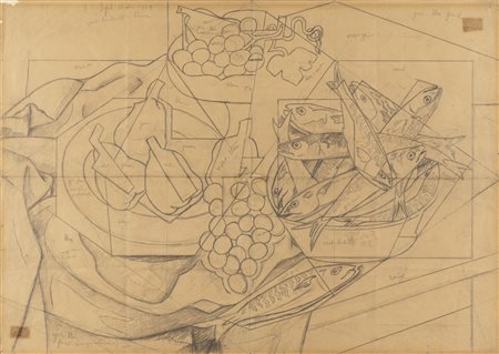 Gino Severini (Cortona 1883 - Parigi 1966)  - Tracciato per "Natura morta con pesci", 1919