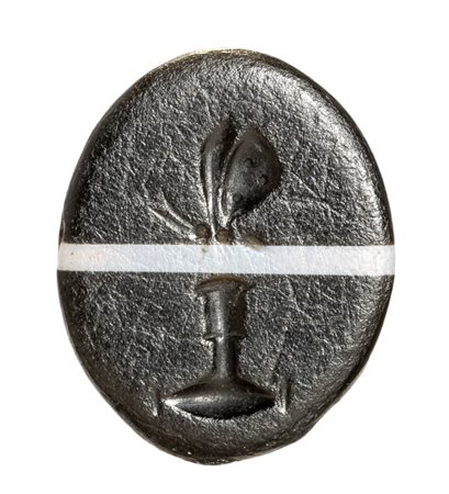 A Roman banded agate intaglio. Allegorical emblema with a butterfly.