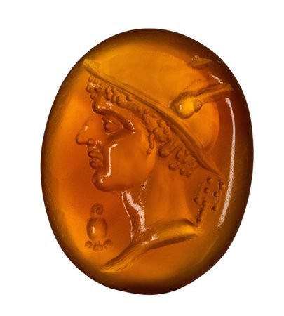 A fine  Roman republican carnelian intaglio. Head of Hermes. 
