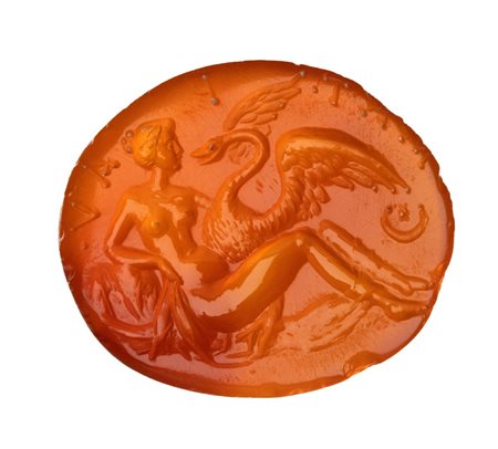 A large Roman  carnelian intaglio. Leda with the swan