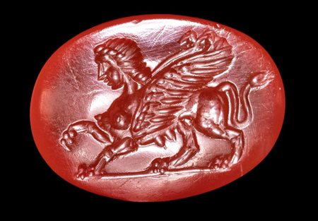 A Roman carnelian intaglio. Sphynx.