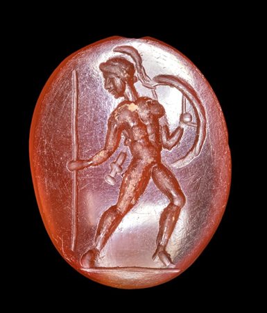 A Roman carnelian intaglio. Warrior.