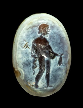 A Roman burnt agate intaglio. Mercury.
