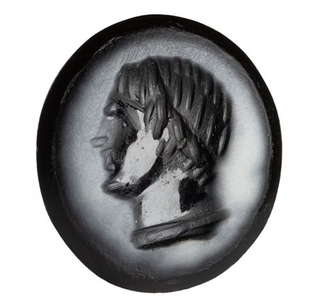 A Roman nicolo intaglio. Head of an Ephebe.