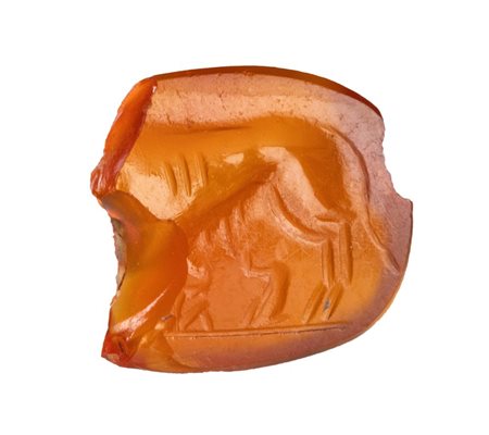 A Roman carnelian fragmentary intaglio. She-wolf with the twins.