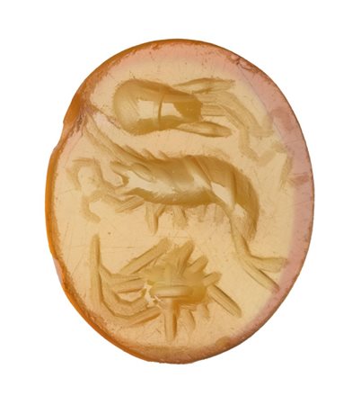 A Roman carnelian intaglio. Sea creatures.