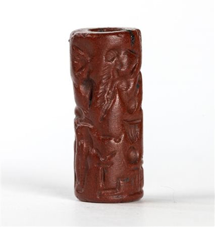 A Roman gnostic red jasper magical cylindrical seal. Erotic scene.