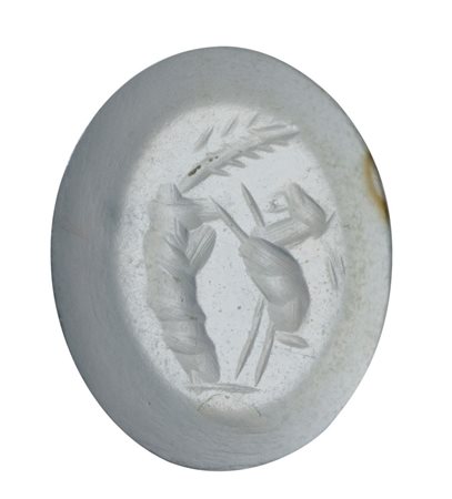 A large Roman chalcedony intaglio. Bucolic scene.