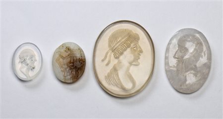 A lot of 4 postclassical hardstone intaglios. Various subjects.