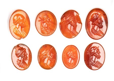 Lot of 8 agate intaglios. Various subjects.