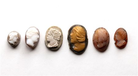 Lot of 6 agate cameos. Various portraits.