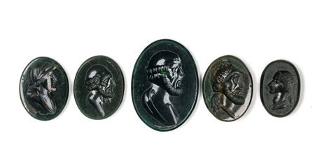 Lot of 5 heliotrope intaglios. Various subjects