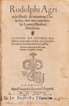Rudolf Agricola - Rodolphi Agricolae Phirisii, De inventione dialectica libri tres, 1539