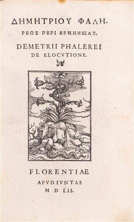 Demetrio Falereo - Dēmētriou Phalēreōs Peri hermēneias. Demetrii Phalerei De elocutione, 1552