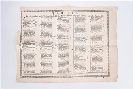 Tariffe del Boia - Tariffa Da osservarsi da tutti i Tribunali della Città, e Stato di Firenze nel pagare le spese, e mercedi, che appresso , 1681