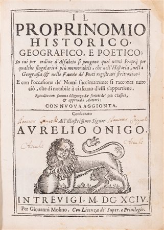 Giovanni Molino - Il Proprinomio Historico, Geografico, e Poetico, 1694
