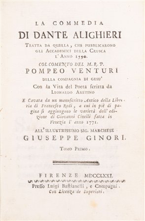 Dante Alighieri (Firenze 1265 - Ravenna 1321)  - La Divina Commedia, 1771