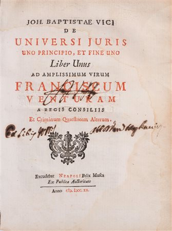 Vico, Giambattista - De Universi Juris Uno principio, et fine Uno., 1720
