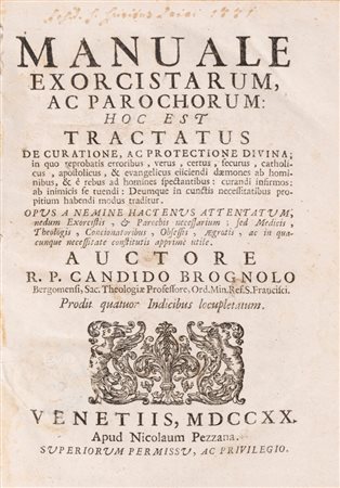 Candido Brugnolo - Manuale exorcistarum ac parochorum...., 1720