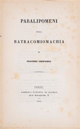 Leopardi, Giacomo - Paralipomeni della Batracomiomachia, 1842